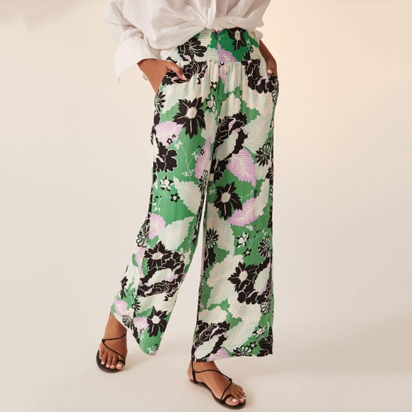 Anthropologie Pants - Anthropologie Maeve The Saria Smocked Floral Wide Leg Pants Size XS